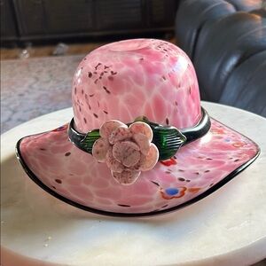 Pink Floral Glass Hat Dish